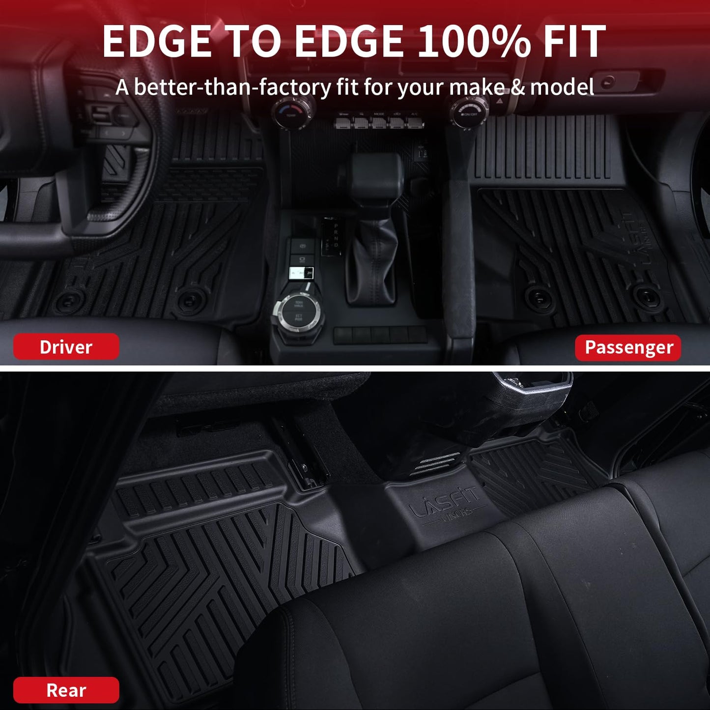 LASFIT Floor Mats for Toyota Tacoma 2024 2025 2026 Double Cab Auto Trans (Not fit Hybrid) All Weather Floor Liner for Tacoma TRD/SR/SR5/limited TPE Custom Fit Car Mats Front&Rear 2 Row Mats