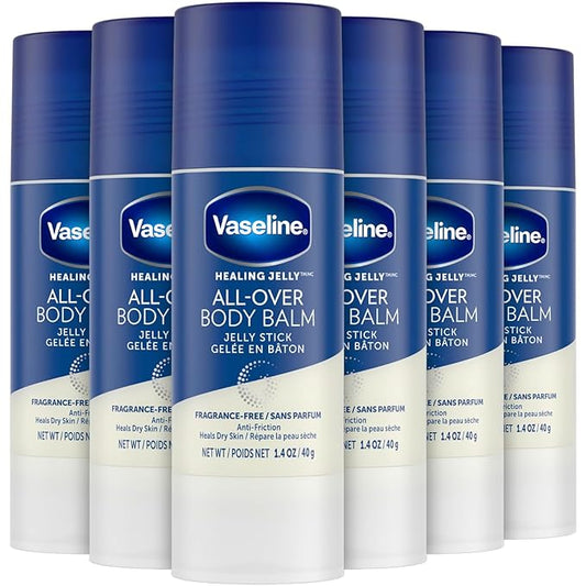 Vaseline All Over Body Balm Jelly Stick, Travel Size – Chafing Stick, Lotion for Extremely Dry Skin, Petroleum Jelly Sticks with Vitamin E for Glowing Skin, Unscented, 1.4 Oz Ea (Pack of 6)
