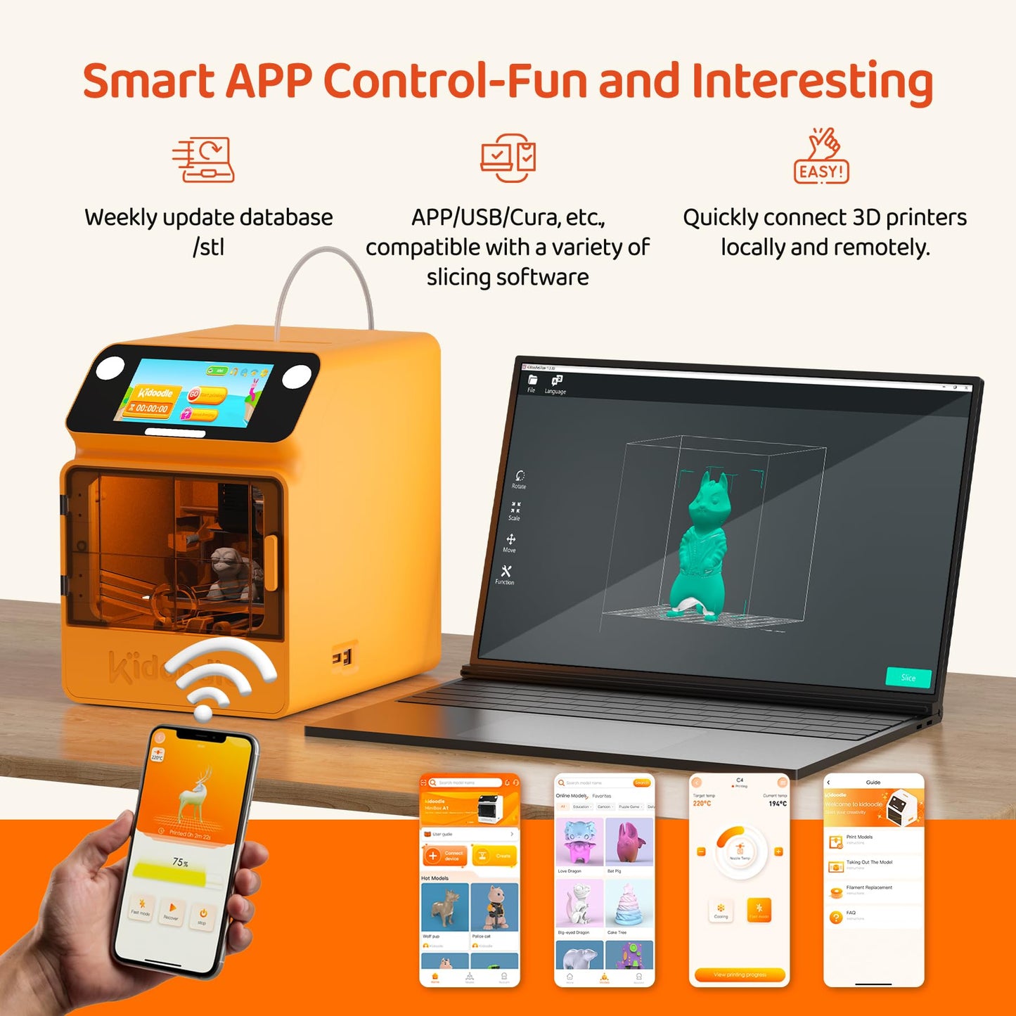 3D Printer for Kids, Safe for Children, Toy 3D Printer, STEM Learning Mate, Wi-Fi & App Control, Weekly Update Toy Library, Touch Screen, Mini Size, Easy Setting/One Click to Print