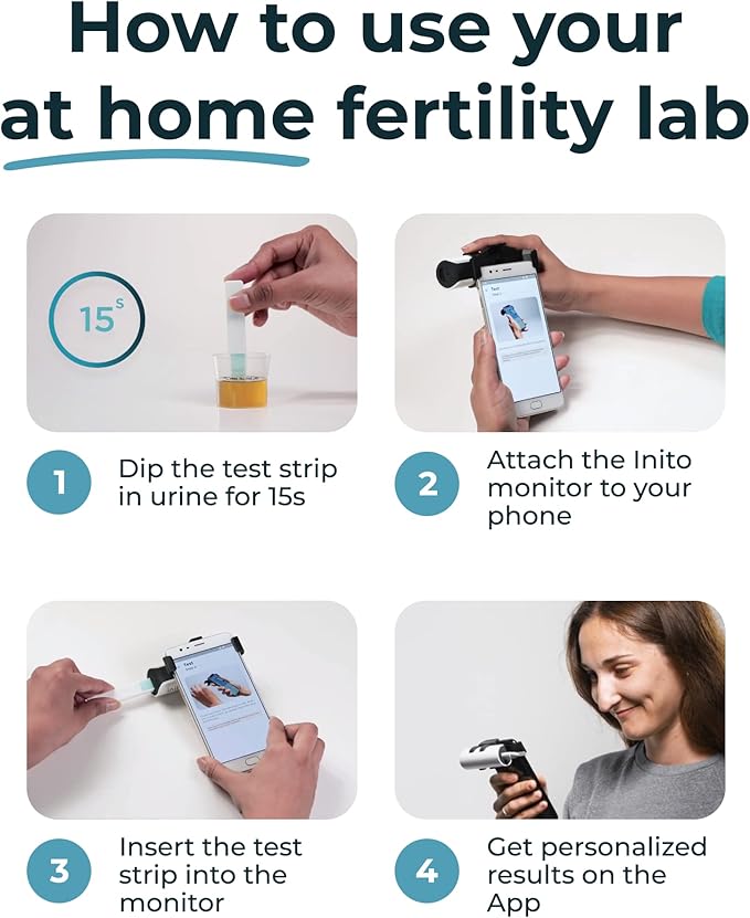 Inito Fertility Monitor & Hormone Tracker for Women | Estrogen, LH, PdG (Urine Metabolite of progesterone), FSH | Track and Confirm Ovulation | Includes 15 Test Strips (iPhone 13 Pro Max)
