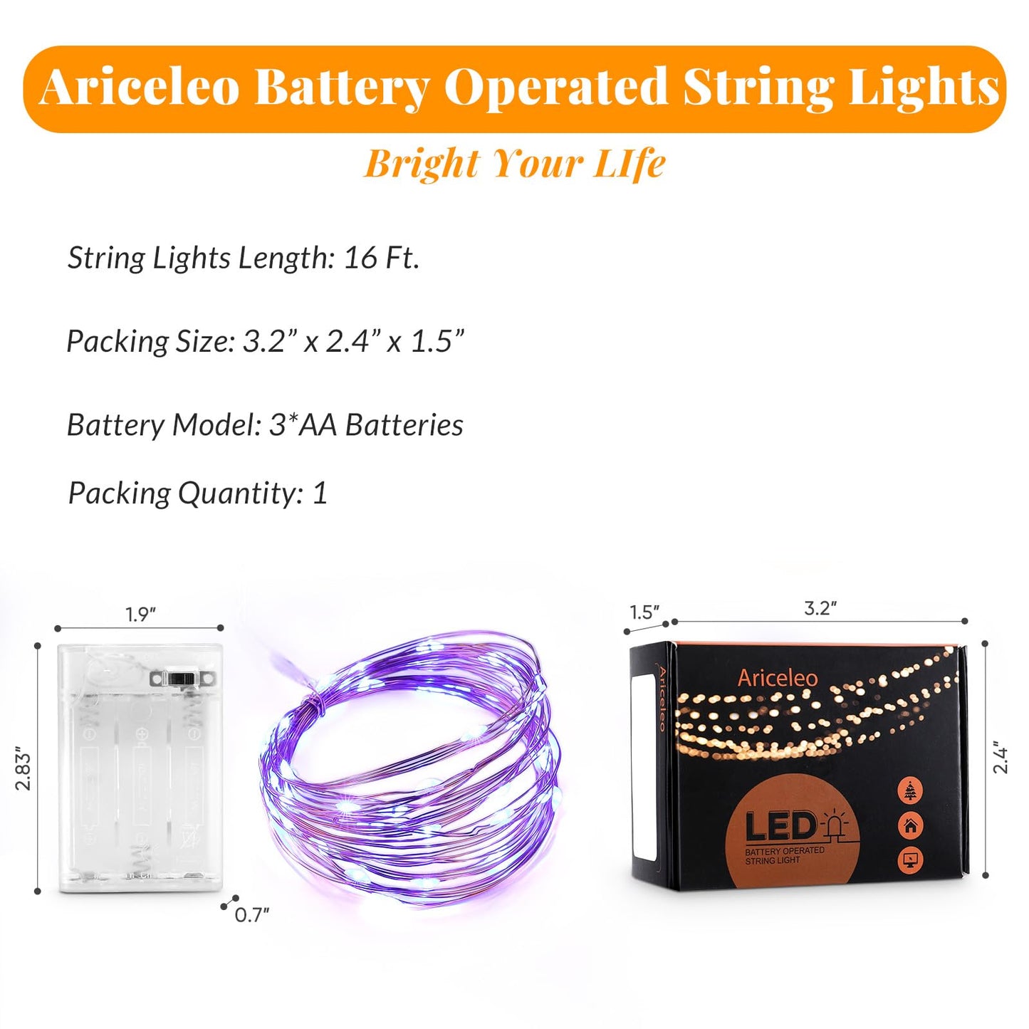 Ariceleo Led Fairy Lights Battery Operated, 1 Pack Mini Battery Powered Copper Wire Starry Fairy Lights for Bedroom, Christmas, Parties, Wedding, Centerpiece, Decoration (5m/16ft Blue)