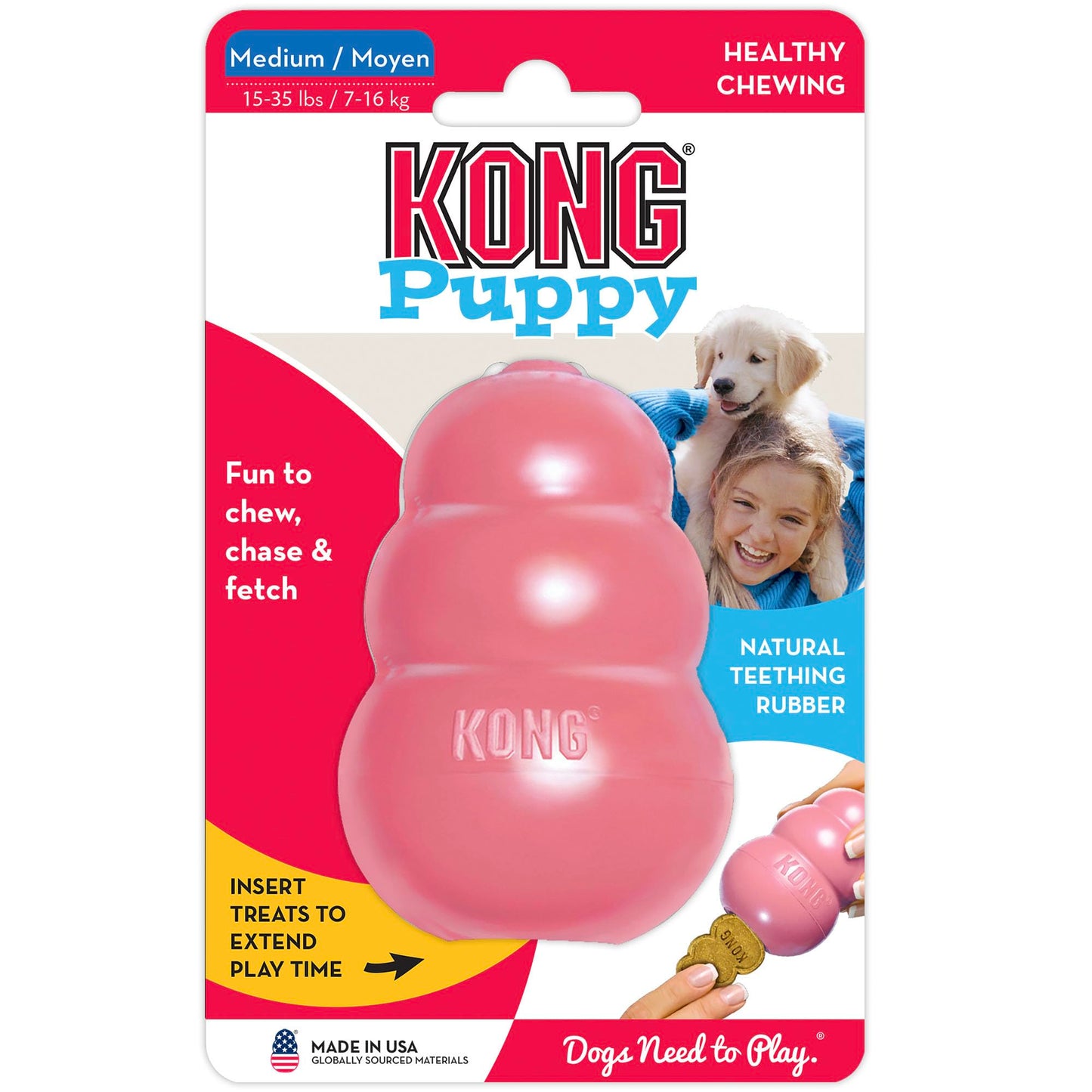 KONG - Puppy Toy Natural Teething Rubber - Fun to Chew, Chase and Fetch - for Small Puppies - Pink