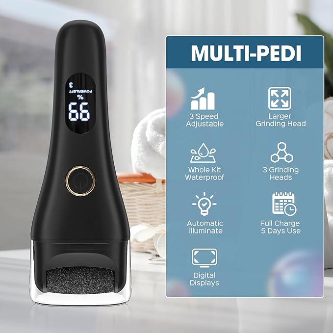 Electric Callus Remover for Feet - Larger Grinding Head&3Speed, Foot Care Pedicure Callus Shaver Foot Scrubber Deadskin Remover, Waterproof Pedicure Tool Foot File for Deadskin Dry Crack Skin Calluses