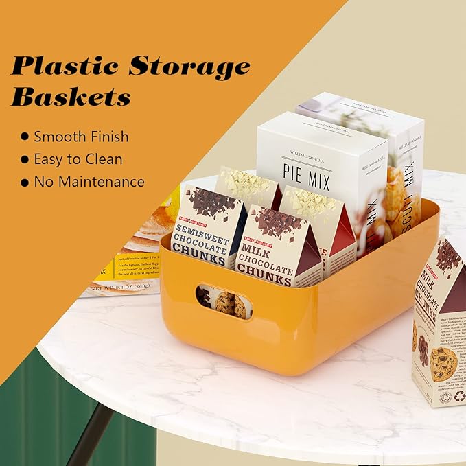 OWill 7-Pack Plastic Storage B-ins 4.2L, Small Organizer Bins for Classroom Kitchen Pantry Bathroom, Clear Storage Baskets for Shelves, Durable Containers for Bath Toy Storage & Home Organization
