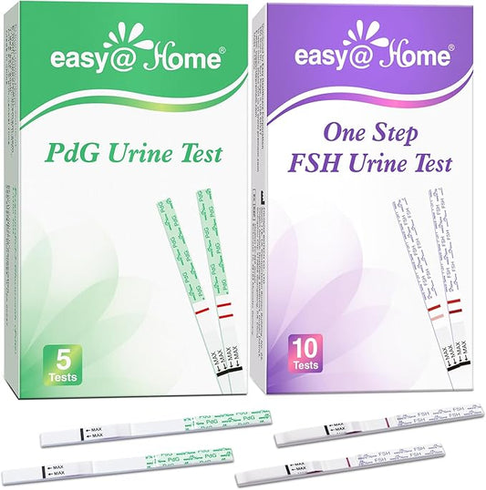 Easy@Home 5 PdG Urine Tests + 10 FSH Menopause Test to Track Ovulation