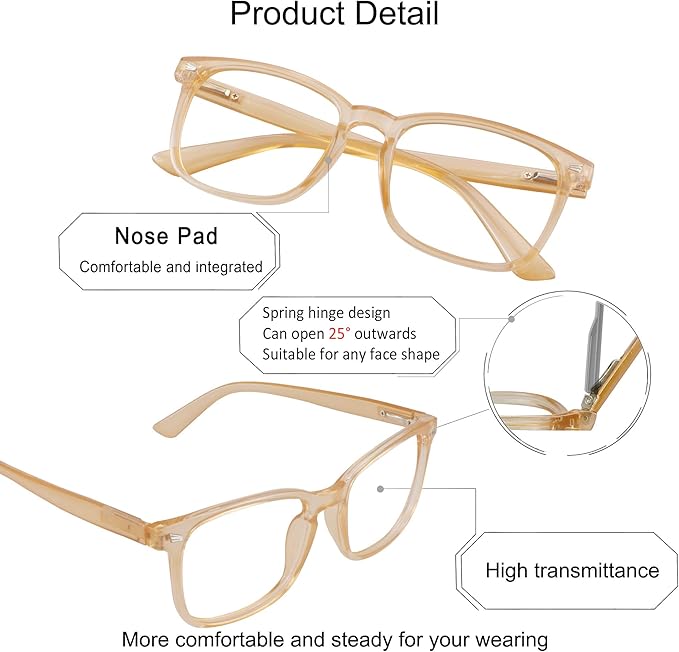 YEIN Bifocal Reading Glasses with Blue Light Blocking Lenses, Bifocal Reader for Women and Men, Vintage Square frame with Spring Hinge (+0.75/+3.50 magnification)