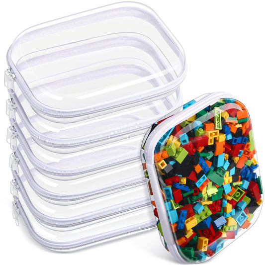 Sanwuta 6 Pcs Clear Hard Zipper Case Hard Plastic Zipper Pouches Makeup Bag Transparent Cases for Snacks Plastic Storage Organizer Portable Box for Travel
