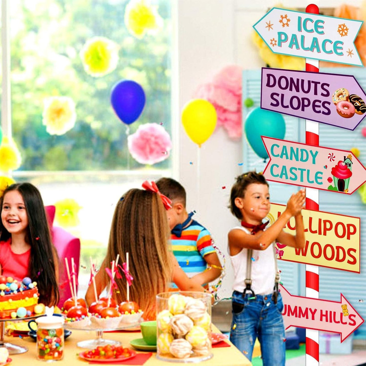 Gejoy 20 Pieces Candyland Party Decorations Candyland Trunk or Treat Car Decorations Kit Candy land Backdrop Signs for Halloween Christmas Party Decor (Cardstock)
