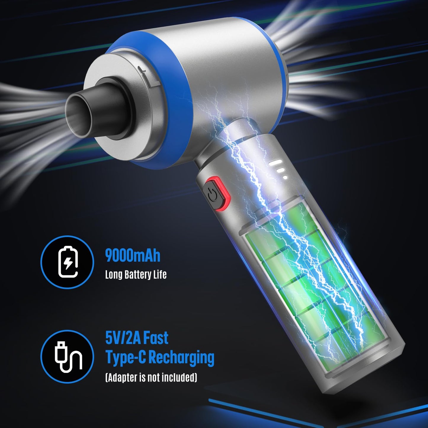 Mini Car Vacuum Cleaner, Upgraded 25KPa 120W Wireless Handheld Vacuum Cleaner, 9000mAh Rechargeable Battery, Portable Lightweight Air Blower, 210,000RPM Air Duster for Car, Office and Home Cleaning