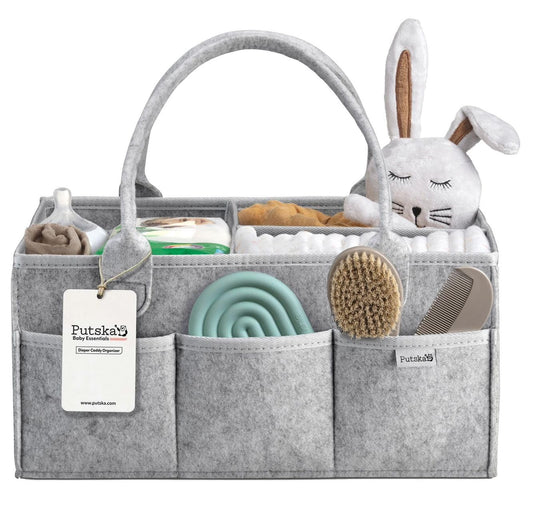 PUTSKA Nursery Storage Basket - Baby Diaper Caddy Organizer for Diaper Station, Newborn Essentials, Baby Shower Gifts and Registry Must-Haves for Boy or Girl