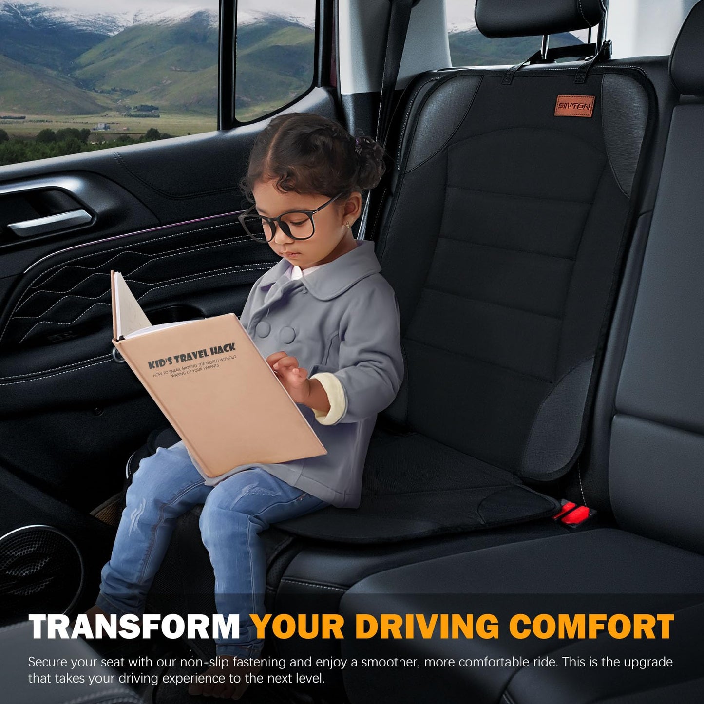 Siivton Car Seat Protector for Child Car Seat,Waterproof Car Seat Cover for Leather and Fabric Seats, 2 Mesh Pockets, Non-Slip Bottom,Thick Padding Cushion (Black)