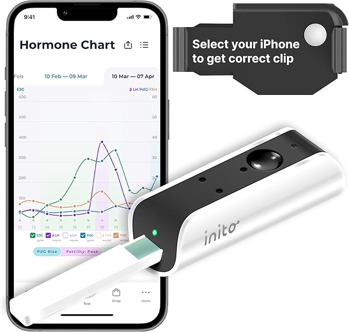 Inito Fertility Monitor & Hormone Tracker for Women | Estrogen, LH, PdG (Urine Metabolite of progesterone), FSH | Track and Confirm Ovulation | Includes 15 Test Strips (iPhone 13 Pro Max)