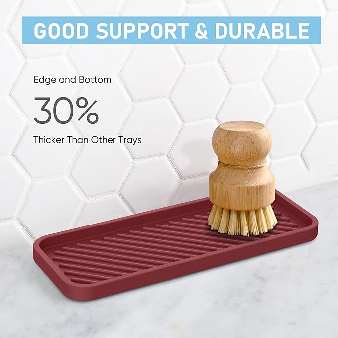 EG-SIPRO Kitchen Sink Organizer Tray,Sponge Holder for Kitchen Sink Bathroom Counter Tray Sponge Caddy Silicone Soap Holder for Soap dispenser, Bottle, Dishwashing Accessories(2-pack)