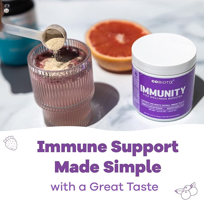 GOBIOTIX Vitamin C - Immune Defense Support Supplement - Immunity Powder Wellness Booster - Vegan Superfood - Elderberry, Turmeric, B12 Vitamin Supplement, Non-GMO and Sugar Free (Berry)