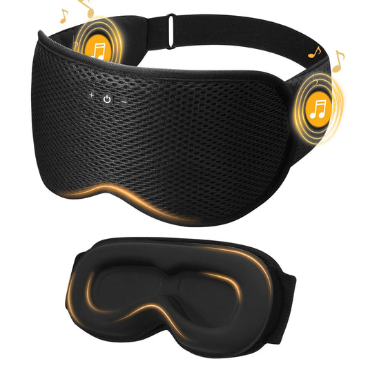 Mixiba 3D Contoured Sleep Mask with Bluetooth Headphones, Eye Masks for Sleep, Sleeping Headphones, Sleeping Mask with Ultra-Thin Stereo Speakers for Men, Women, Tech Gifts - Black