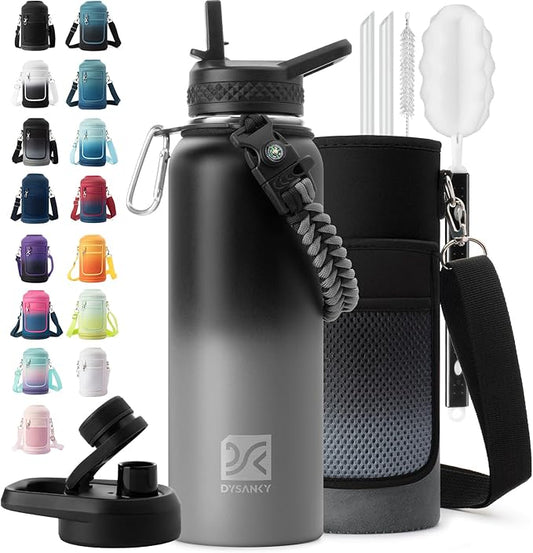 DYSANKY Insulated Water Bottle | Thickened Stainless Steel Vacuum Metal Portable Sports Water Jug for Gym and Hiking with Straw, Carrier Bag, Handle Strap | BPA-Free 40 oz