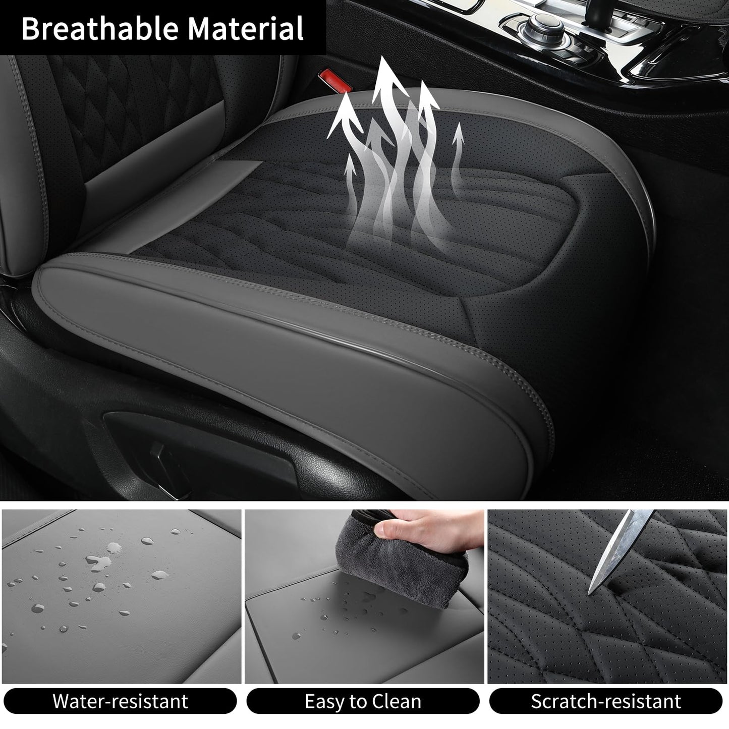 MINGBRON Leather Car Seat Covers,Car Seat Protector Waterproof,Seat Covers Full Set, Car Seat Protectors 5 Seats,Automotive Seat Covers Fit Most Cars Grey&Black