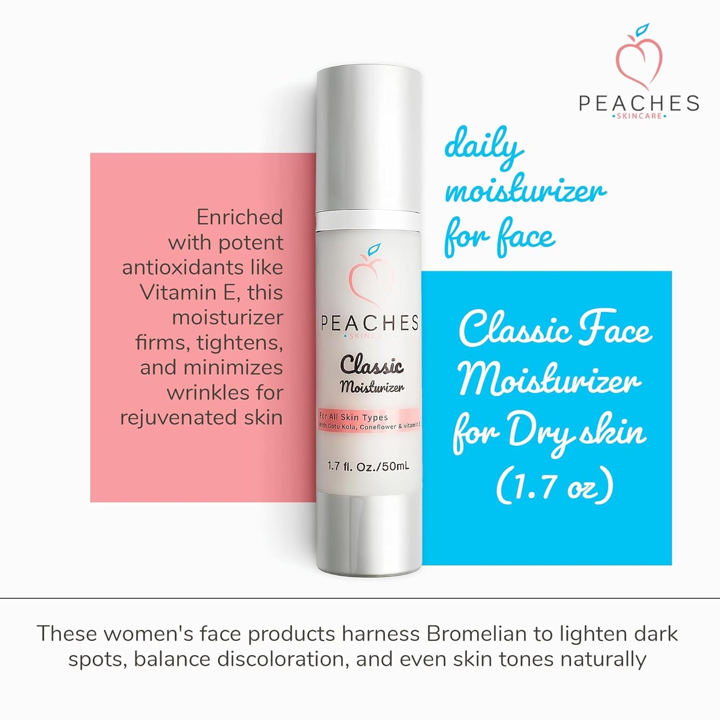 Hydrating Vegan Moisturizer with Vitamin E, Gotu Kola, and Pineapple – Age-Defying Face Cream for All Skin Types – Classic Moisturizer (1.7 oz)