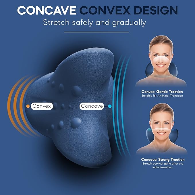 Neck Stretcher & Posture Corrector for Women and Men, FSA HSA Eligible, Cervical Traction for Spine Alignment, Adjustable Upper Back Brace & Elastic Support for Shoulder Back Pain Relief (Dark Blue)