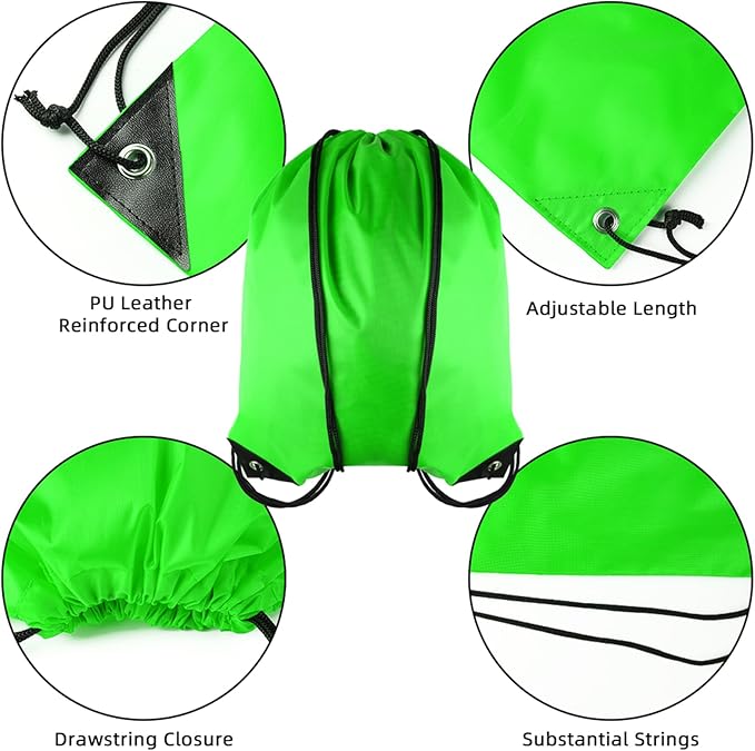GoodtoU Drawstring Bags, Nylon Backpacks with Drawstring for Sport, Traveling, Team (Green, 16Pcs)