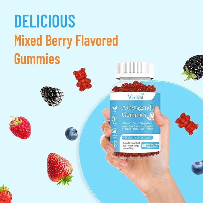 Sugar Free Ashwagandha Gummies for Women Men, Organic Ashwa Root Extract Supplement for Relax Restore Balance, Vegan Gluten Free, 60 Count