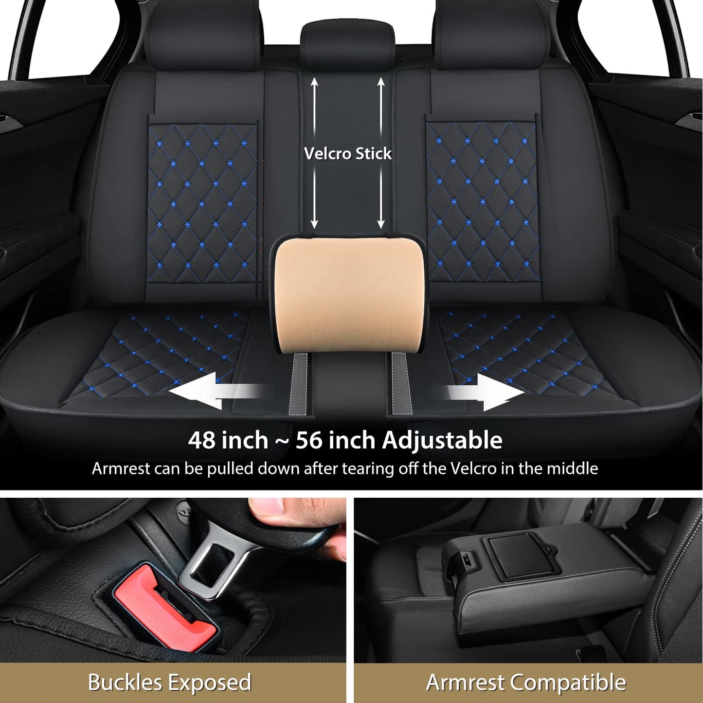 Nilight 5 Car Seat Covers Waterproof Faux Leather Cushions Anti-Slip Universal Fit for 5 Passenger Cars Kia Civic Corolla Hyundai Honda Camry CR-V RAV4 Fusion SUV Truck (Full Set, Black-Blue)