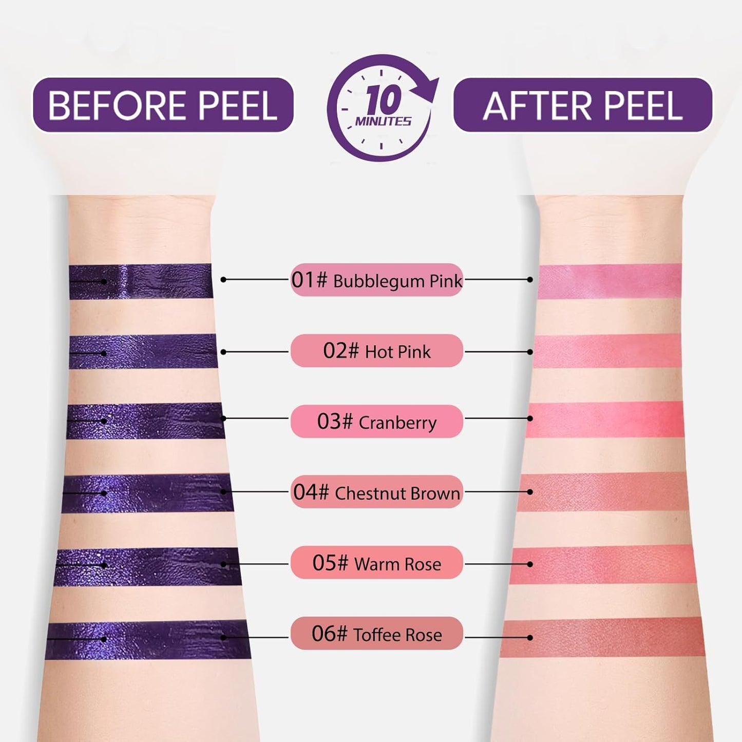 Lip Stain Peel Off, All Day Lip Liner Tint with Tweezer, Long Lasting Waterproof Transfer-Proof, Matte Lip Stains Makeup, Highly Pigmented Color, Chestnut Brown