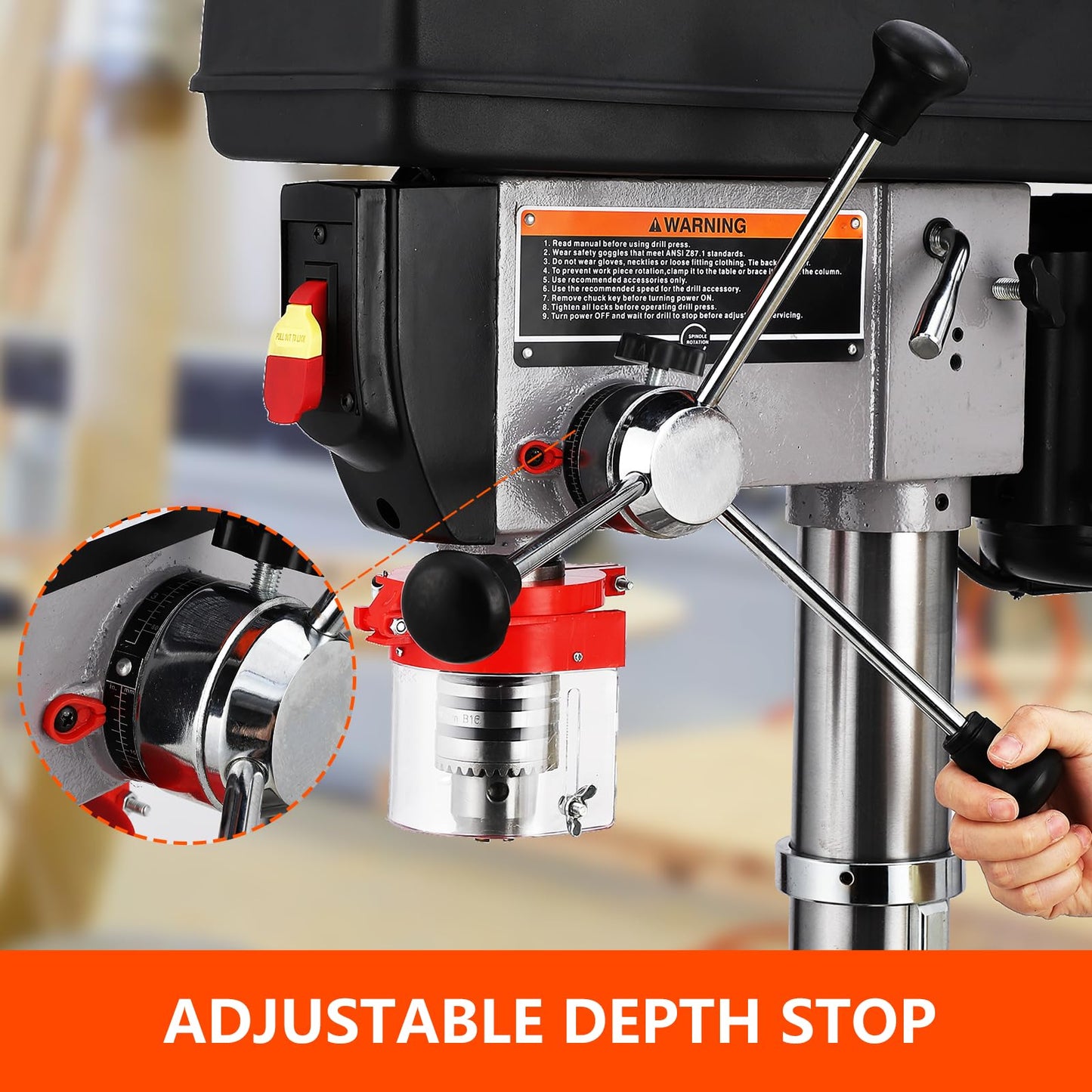 13 in Benchtop Drill Press, 7.5 Amp 120V, 288-3084 RPM Variable Speed Cast Iron Bench Drill Press, 0-45° Tilting Worktable, Tabletop Drilling Machine for Wood Metal