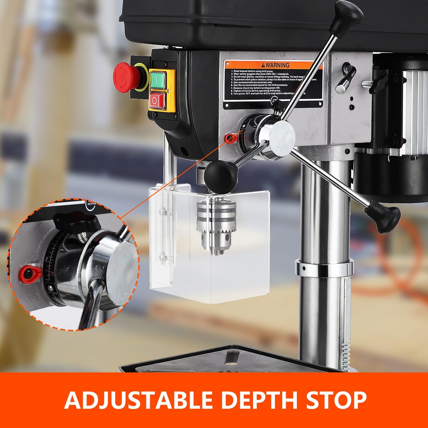 Garvee 13 in Floor Drill Press, 7.5 Amp 120V Pure Copper Motor with Swing-away Safety Guard, 288-3084 RPM Variable Speed, 0-45°Tilting Worktable, Tabletop Drilling Machine for Wood Metal