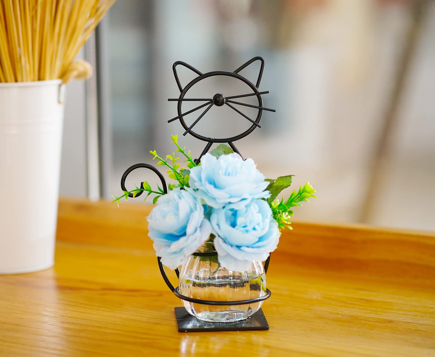 WSgift Desktop Glass Planter Vase Holder, Modern Creative Cat Plant Terrarium Metal Stand for Hydroponics Plants Home Garden Wedding Decoration Outdoor Planter Ideas