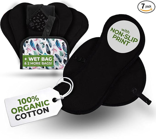 Non-Slip Reusable Panty Liners for Teen Girls (Small, 7-Pack); High-Temp Washable Organic Cotton Cloth Liners; Stay Fresh & Dry, Ultra-Thin, 100% Breathable, for Daily Vaginal Discharge Only (No PUL)