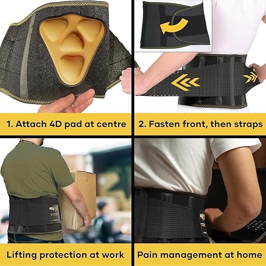 PLUS Lower Back Brace for Lifting at Work with Ergonomic Dimensional Lumbar Pad - Back Support Belt for Pain Relief for Men and Women - Medical Grade Orthopedic Waist Compression (Large)