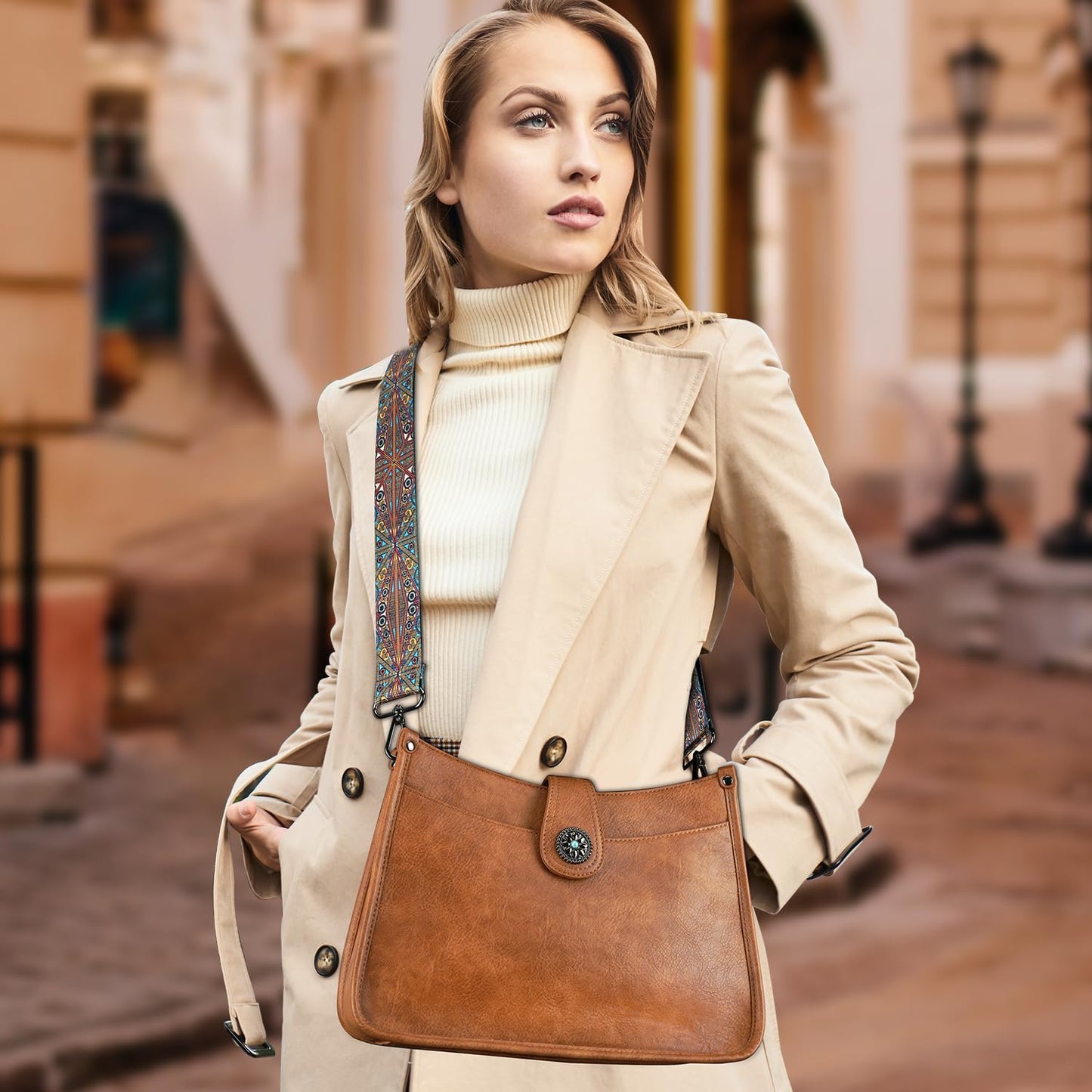 APHISON Crossbody Bags For Women Trendy, Vegan Leather Hobo Handbags Crossbody Purses Shoulder Bucket Bag with 2 Strap Brown