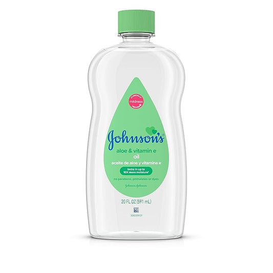 Johnson's Baby Oil, Mineral Oil Enriched with Aloe Vera and Vitamin E, 20 fl. oz