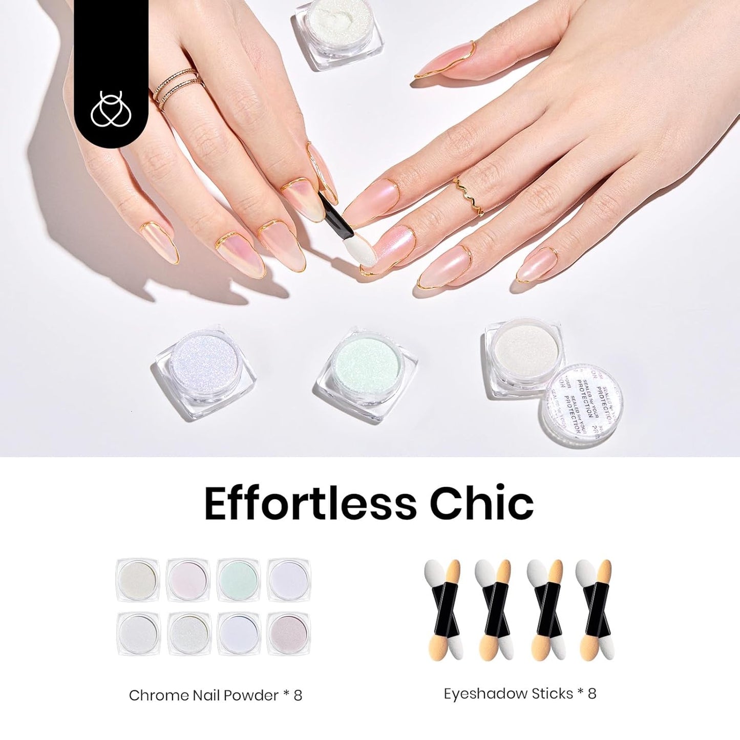 Beetles Chrome Nail Powder Metallic Mirror Effect, Holographic Aurora Mermaid Pearl Glitter, Chrome Powder for Gel Nails Manicure Nail Art Decoration 8 Colors 0.5g/Jar