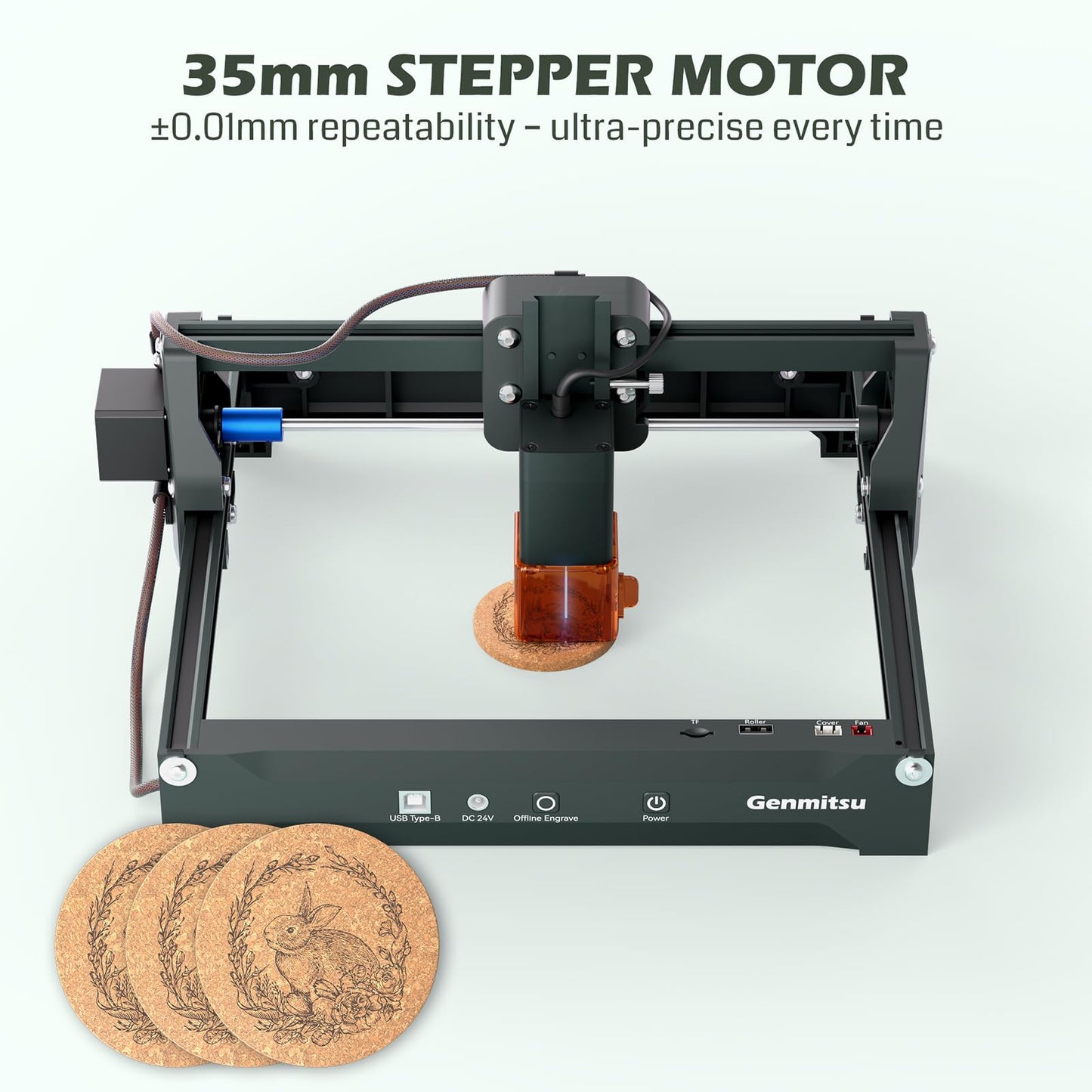 Genmitsu Laser Engraver Machine Kortek 10W ±0.01mm High Precision, 200x150mm, Portable CNC Laser Cutter for DIY Wood, Opaque Acrylic, Leather, Glass, Ceramic, Metal, Fiber