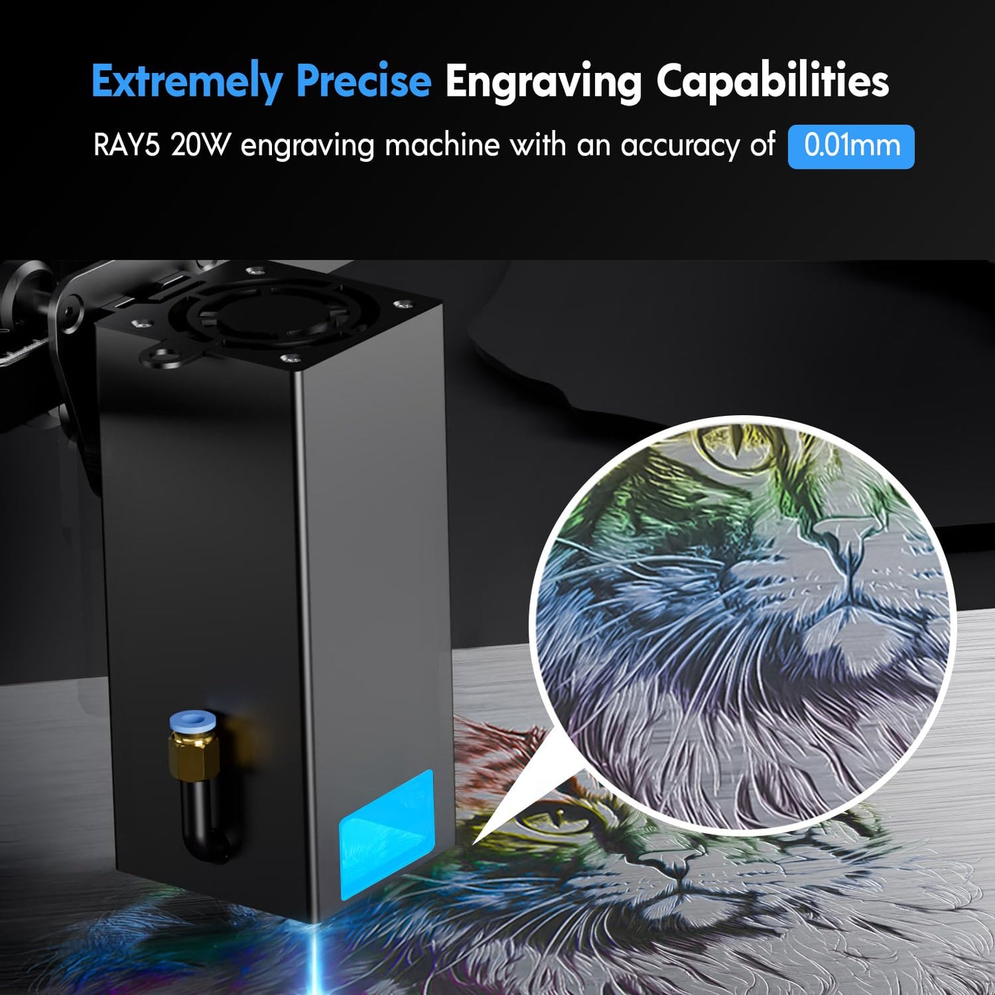 Longer RAY5 20000mW Laser Engraver Bundle with Air Assist Kit & Y-Axis Extension Kit, 15.7"x33.5" Engraving Area, DIY Cutting Tool for Metal, Acrylic, Wood, Glass, Leather - High Precision, Class IV