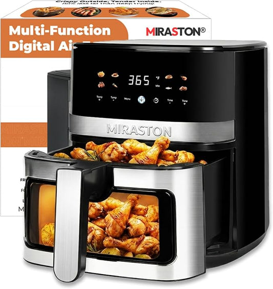 5.8QT Digital Air Fryer with Viewable Window, Air Frying, Reheat, Easy for Frozen Food, Snacks, Dinner, Large Square Basket than Round, Portable for Family & Apartment, Gift Box Included
