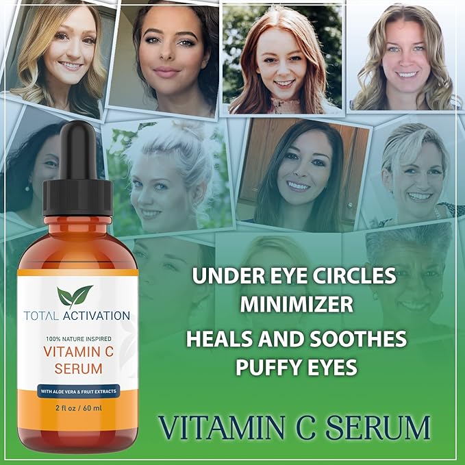 Vitamin C Serum for Face with Aloe Vera & Vitamin E, Anti-Aging, Hydrating Serum Smooth, Glowing Skin & Fine Line Treatment, Fast-Absorbing, 2oz