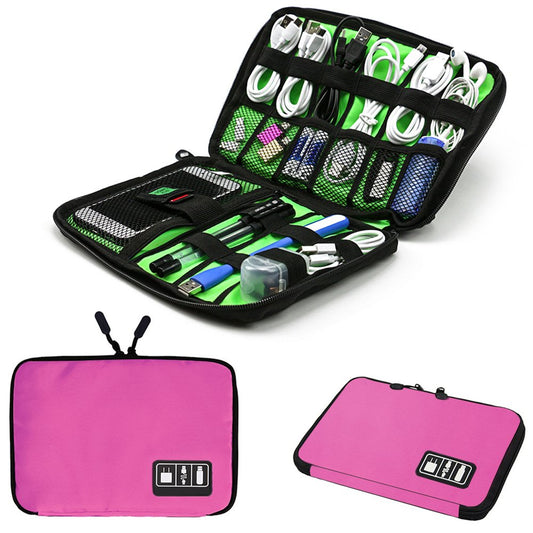 Travel Bag for Cables and Chargers,Space Saving Electronics Accessories Storage Bag,Travel Gadget Organizer Bag for Phone Cable Cords Accessory Products(M, Pink)