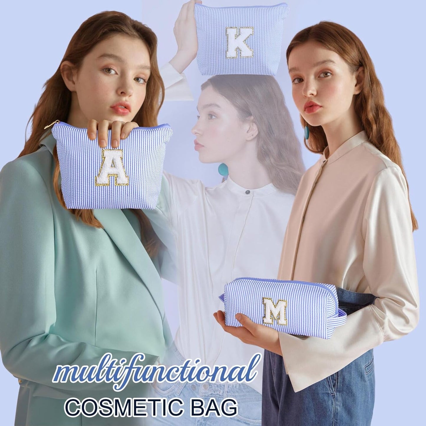 YOOLIFE Birthday Gifts for Women Teen Girls - Birthday Gifts Idea for Friend Female | Cute Blue Makeup Bag Pouch Cosmetic Bag Travel Toiletry Bag for Her Mom Girlfriend Wife Bridesmaid Teenage I