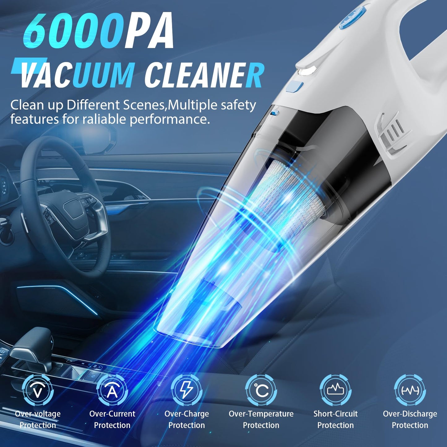 FUOAYOC Handheld Vacuum Cordless, Hand Vacuum Cordless Rechargeable with LED Light/Multi Accessories,1.6lbs Car Portable Vacuum Cleaner for Pet Hair, Home, Car, Office