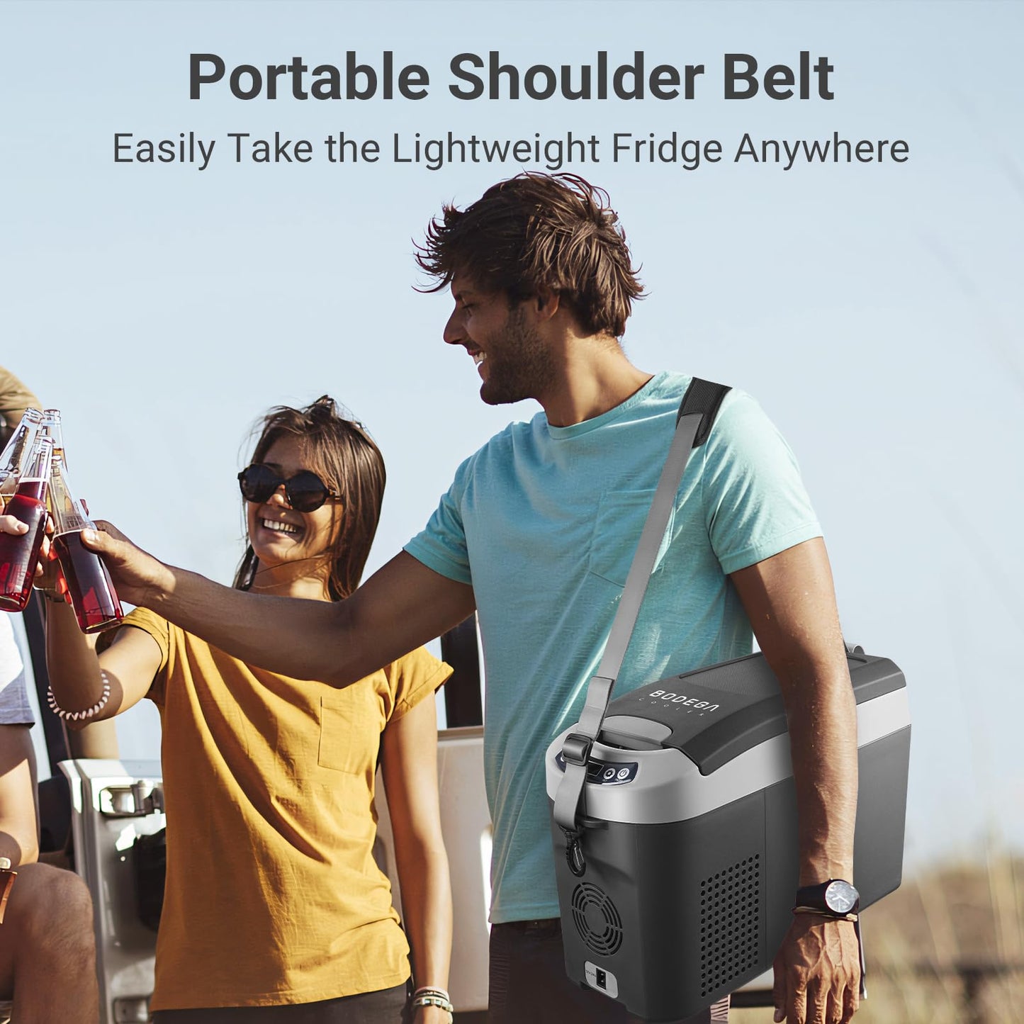 BODEGACOOLER 12 Volt Car Refrigerator, 16 Quart (15L) Small Car Fridge, Portable Freezer(-4℉~68℉), Car Cooler with 12/24V DC for Outdoor, Vehicles, Camping, Travel
