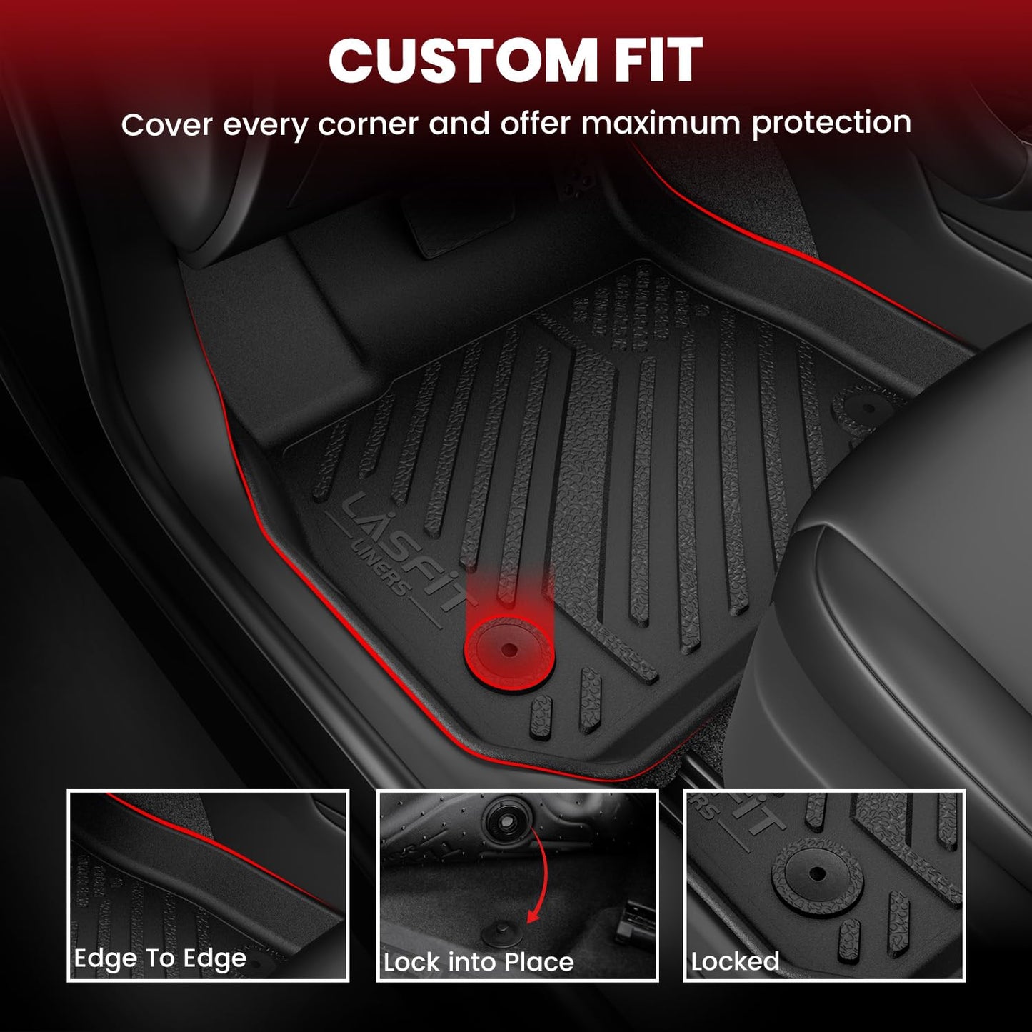 LASFIT Floor Mats & Trunk Mat for Honda Civic Hybrid Sedan 2025 2026 Only, All Weather TPE Custom Fit Car Floor Liner, 1st & 2nd Row & Cargo Mat, Black (Not for Civic Hybrid Hatchback)