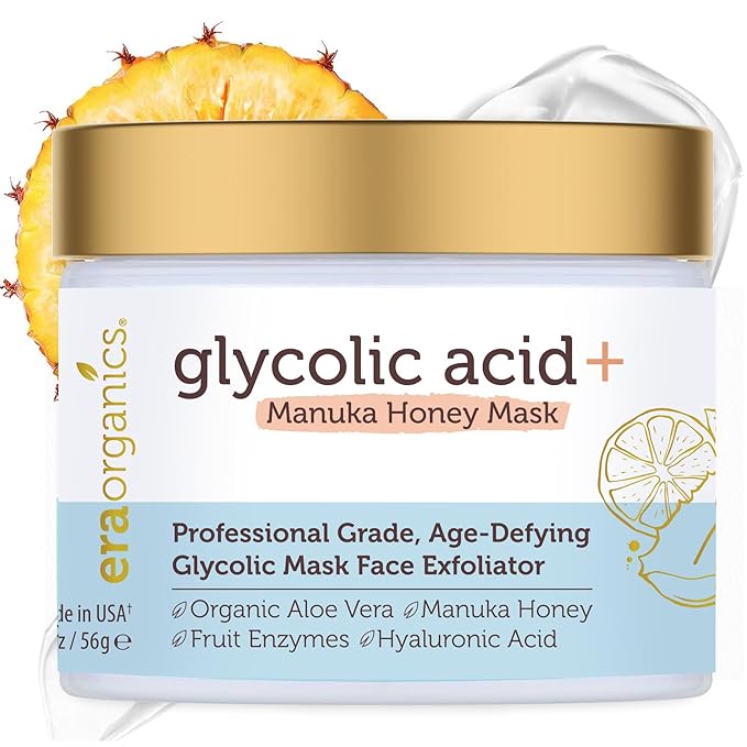Era Organics Glycolic Acid Peel AHA BHA Exfoliant - 70% USP Grade Clinical Strength Age-Defying At Home Chemical Exfoliant for Face - Salicylic and Lactic Acid, Aloe Vera, Manuka Honey