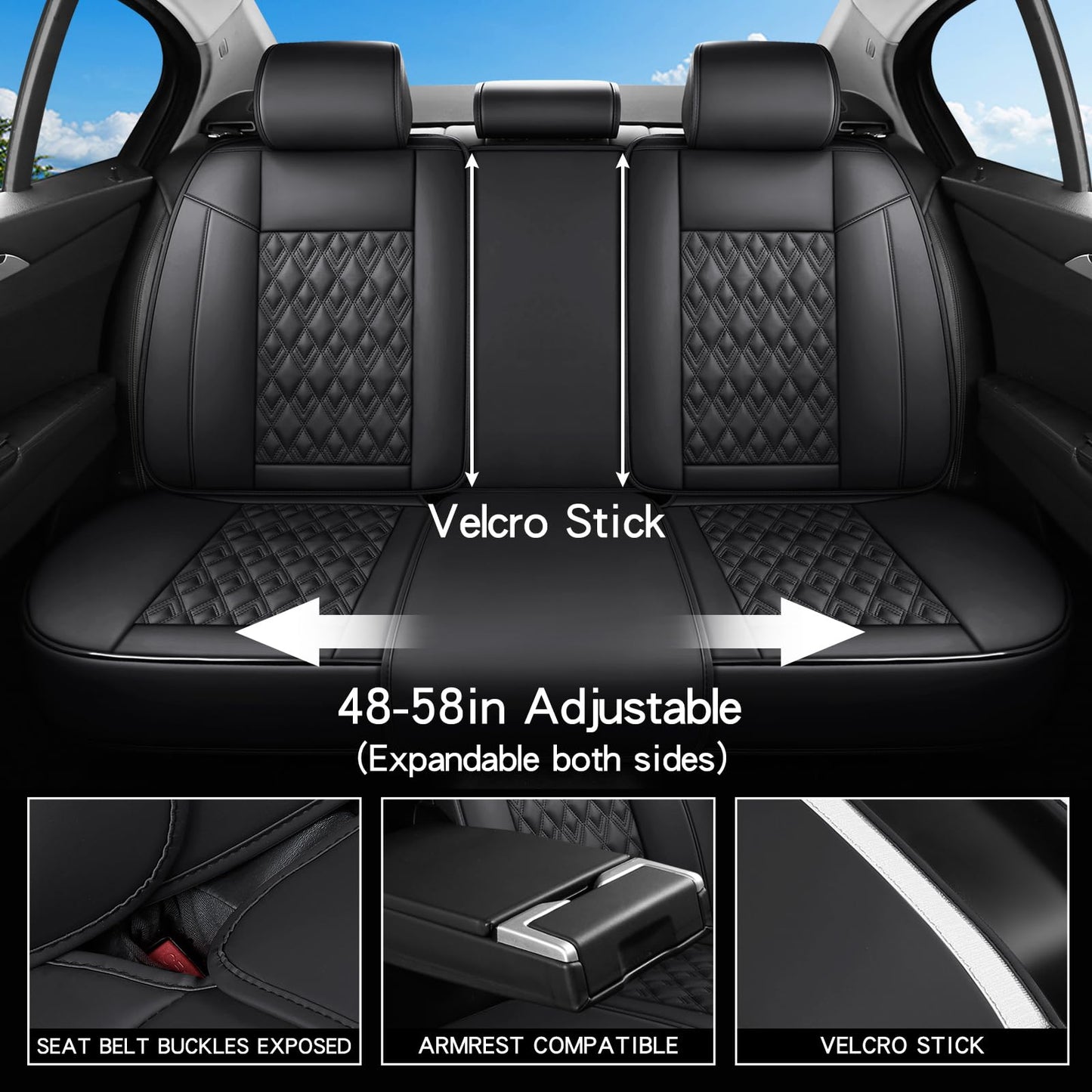 COMFDRIVE Car Seat Covers Full Set, Leather Seat Covers for Cars, Car Seat Protector Waterproof, Non-Slip Car Interior Covers Fit for Most Cars, SUV, Vans, Trucks,5Seaters,Full Set,Black