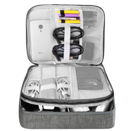 HCFGS Travel Electronics Organizer,Travel Cord Organizer Case,Tech Storage Bag Extra Large 3-Layers Universal Carry Cable Storage Bag for Phone, Cord, iPad (Grey)