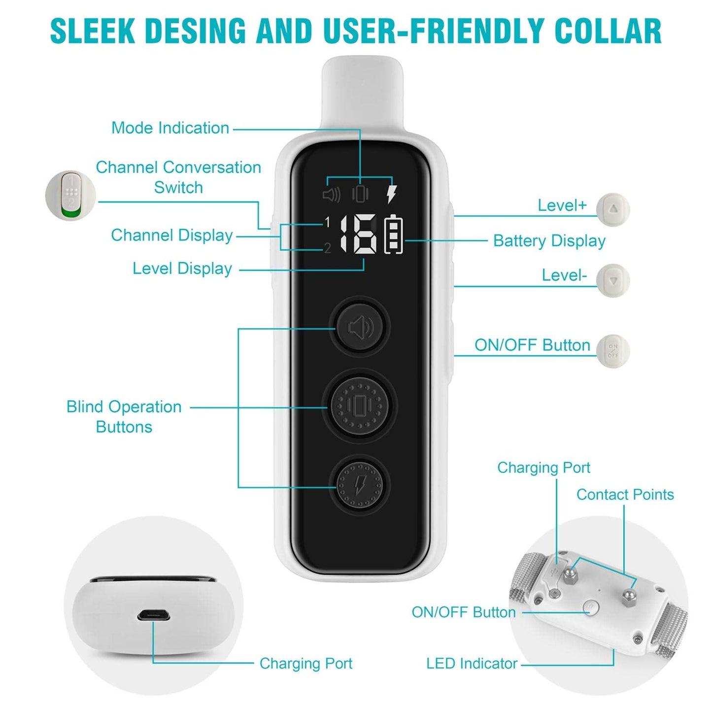 Bousnic Dog Shock Collar for 2 Dogs - (8-120lbs) Waterproof Rechargeable Electric Dog Training Collar with Remote for Small Medium Large Dogs with Beep Vibration Safe Shock Modes(Grey)