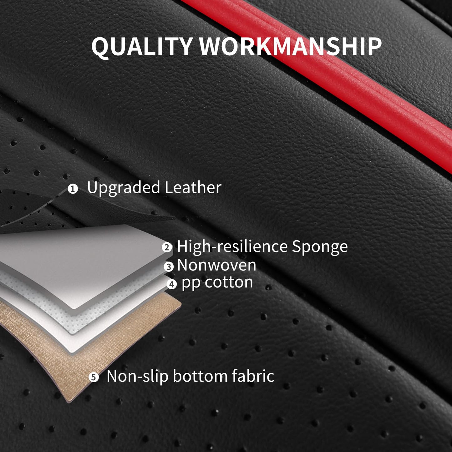 HChengkikz Car Seat Covers,Breathable and Waterproof Faux Leather Automotive Seat Covers,Universal Anti-Slip Driver Seat Cover for Cars SUV Pick-up Truck Sedan(Style1,5 PCS Full Set,Black+Red)
