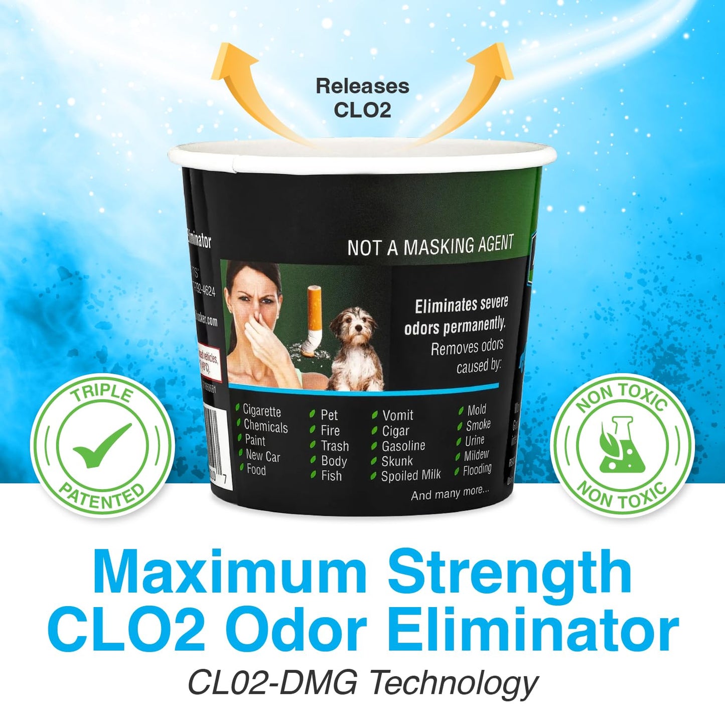 Biocide Systems Auto Shocker Strong Car Odor Eliminator, Eco-Friendly ClO2 Odor Remover for Tough Odors in Vehicle Interiors, Up to 250 Cubic Feet (6-Pack)